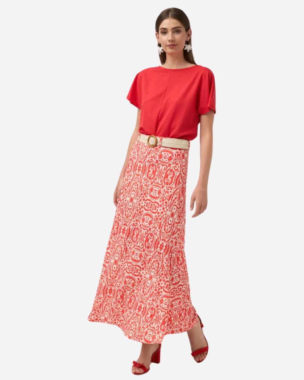 Jupe Longue Mango Rouge - Taille M - Coton - Neuve Avec étiquettes