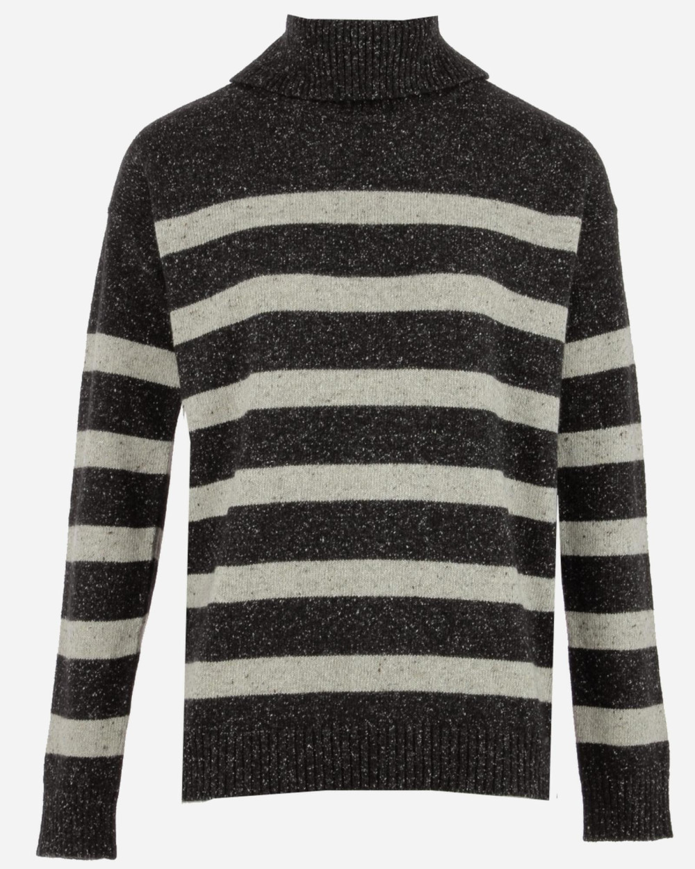Pull col roulé chiné rayé anthra-gris