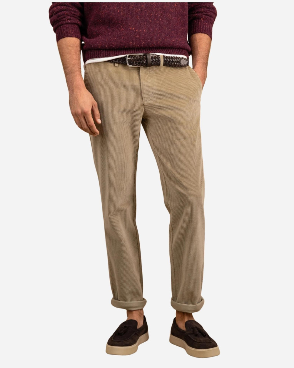 Pantalon droit en velours beige