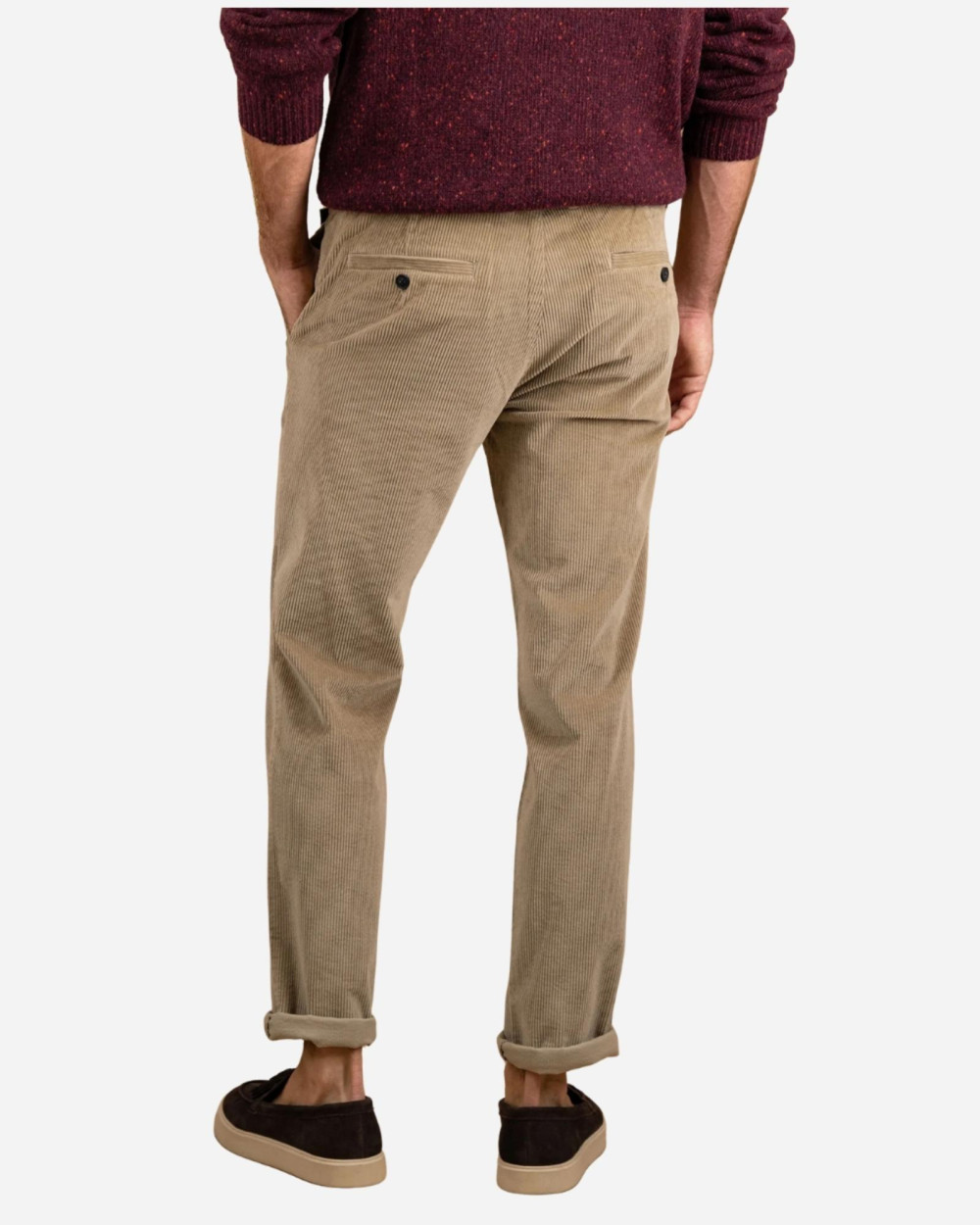 Pantalon droit en velours beige