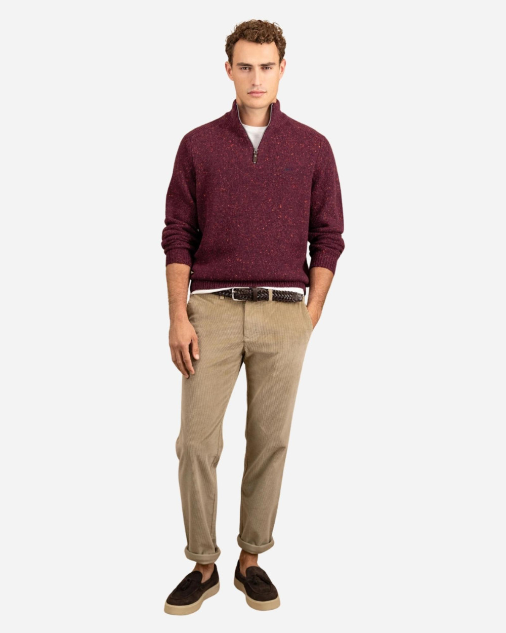 Pantalon droit en velours beige