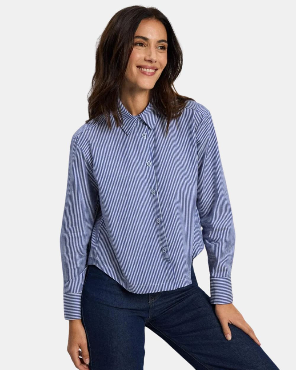 Blouse rayée bleue et blanche azul