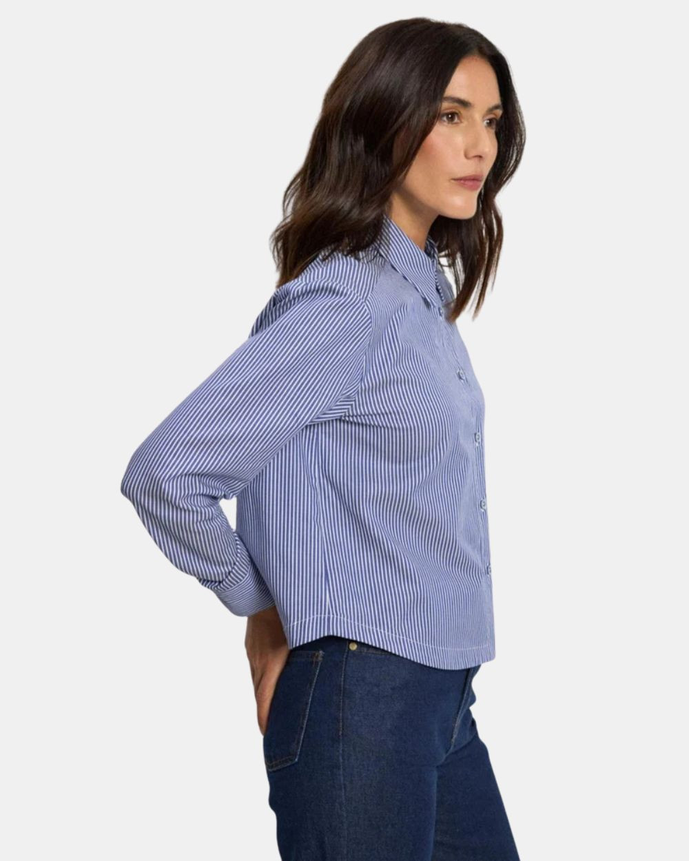 Blouse rayée bleue et blanche azul