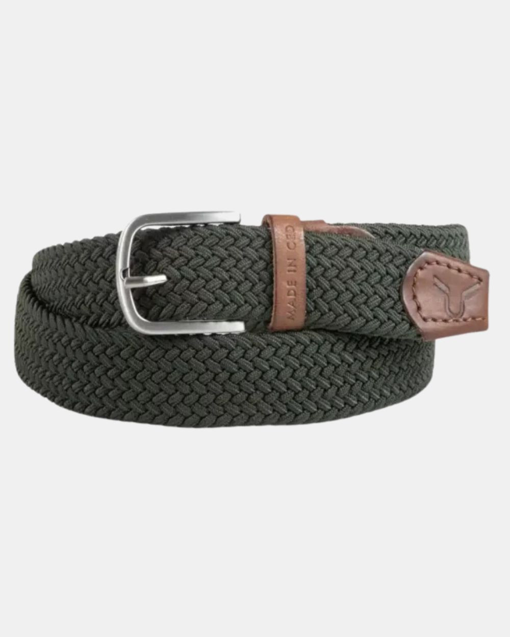 Ceinture tressée bout en cuir kaki