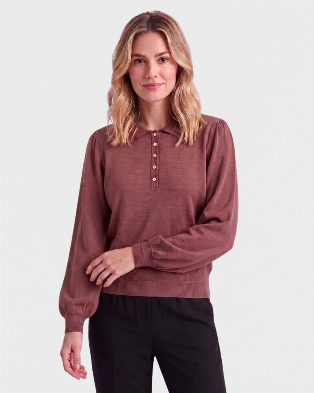 Pull col polo boutonné roan rouge