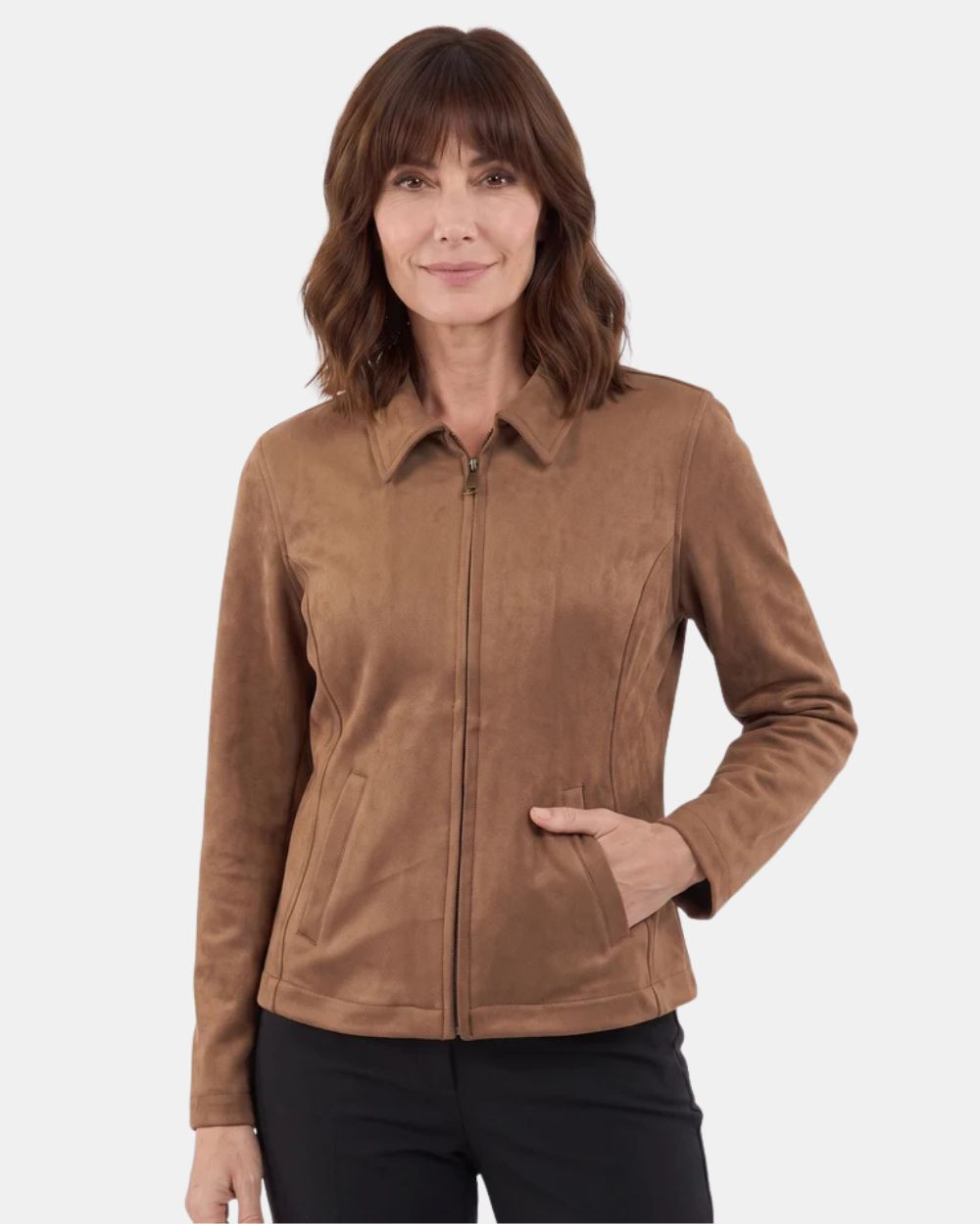 Veste effet daim avec poches coffe