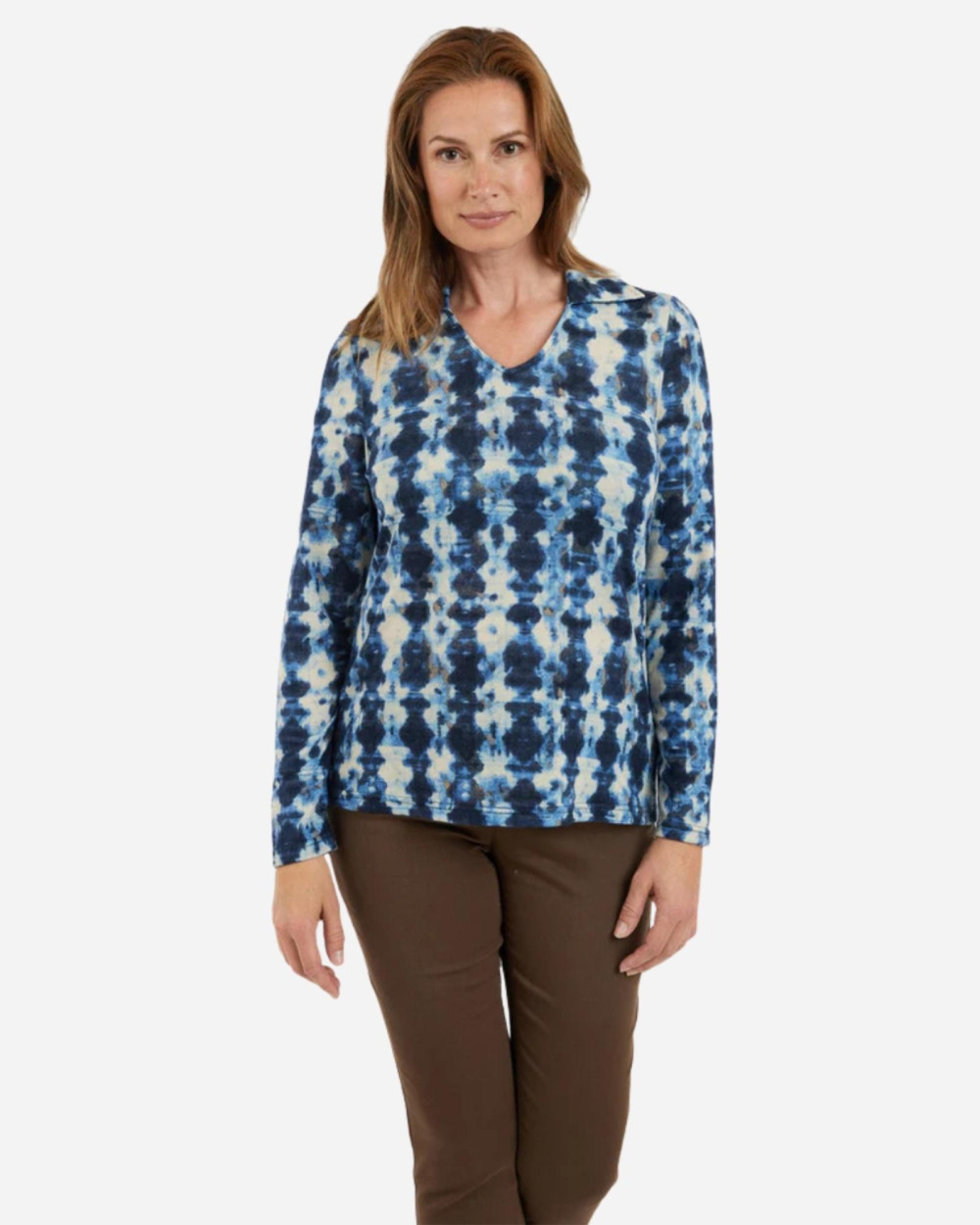 Blouse col v bleu à motifs bijou blue