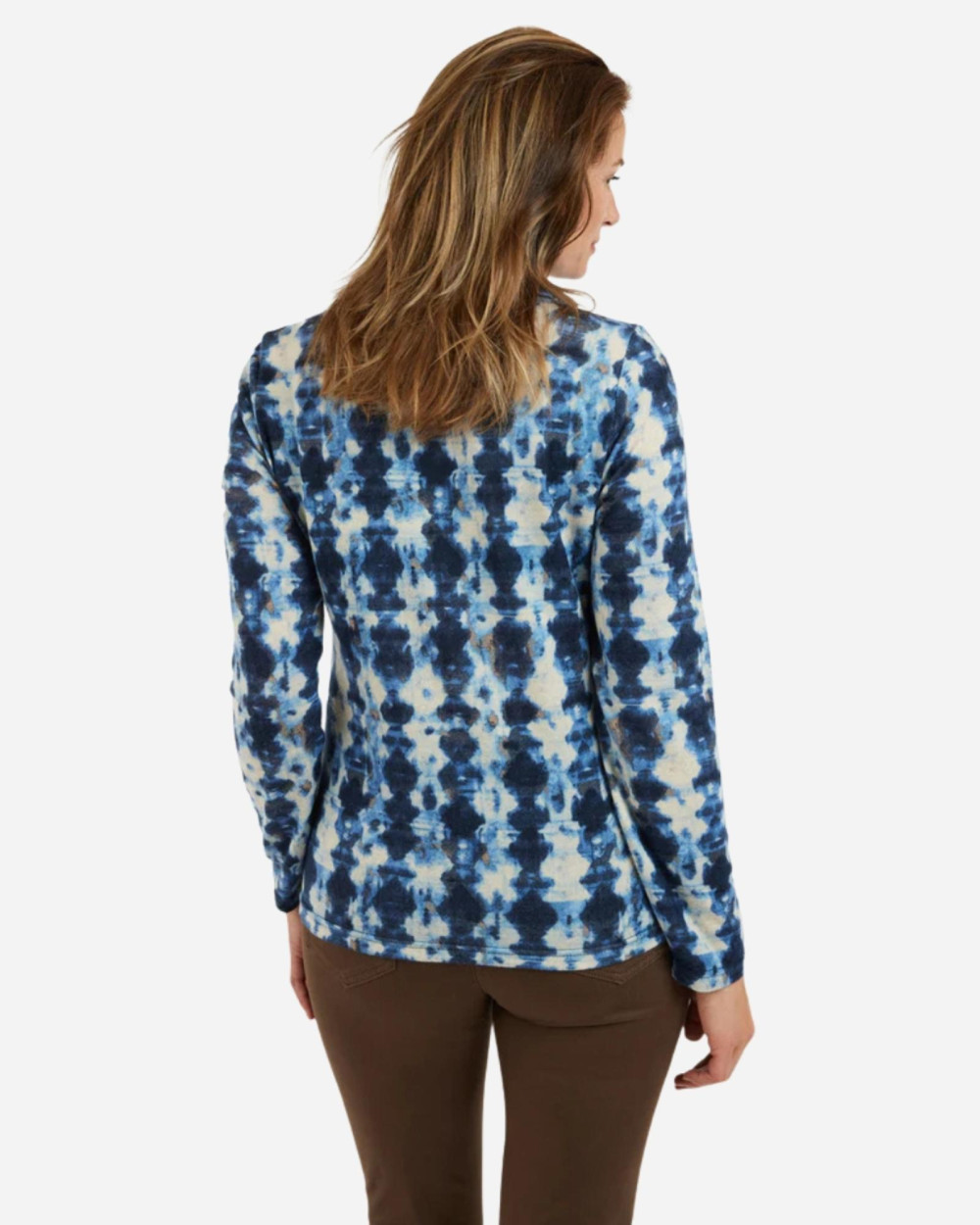 Blouse col v bleu à motifs bijou blue
