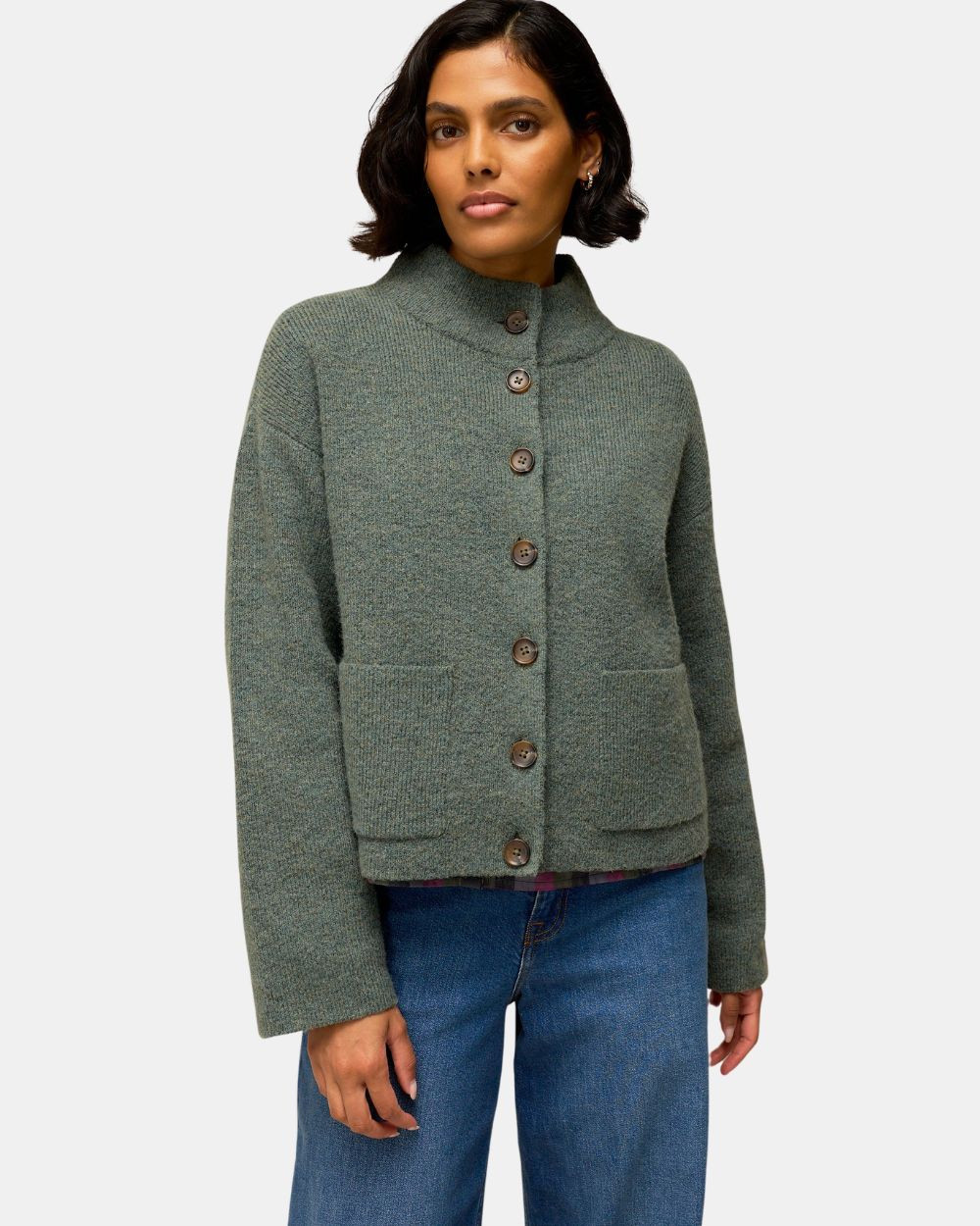 Cardigan duveteux avec poches dk green