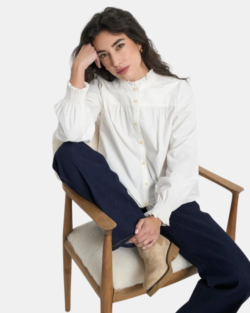 Chemisier micro-velours côtelé off white
