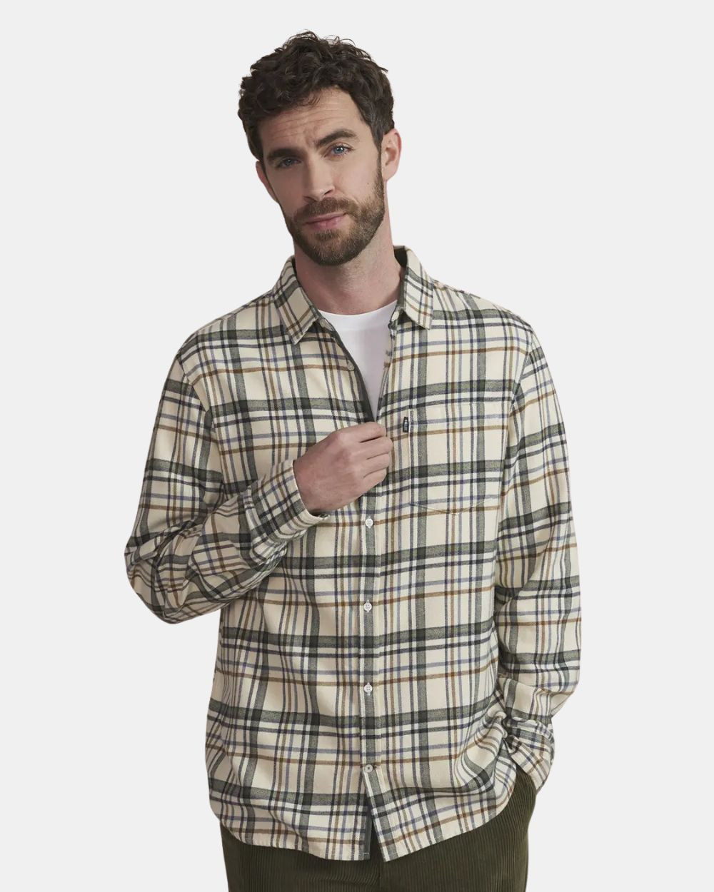 Chemise en flanelle à carreaux beige