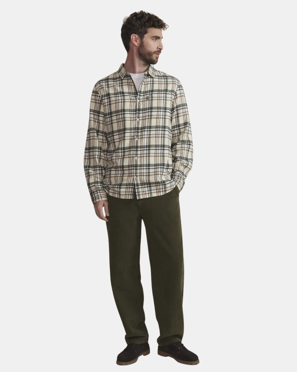Chemise en flanelle à carreaux beige