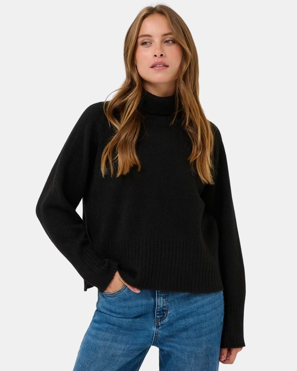 Pull col roulé côtelé black deep